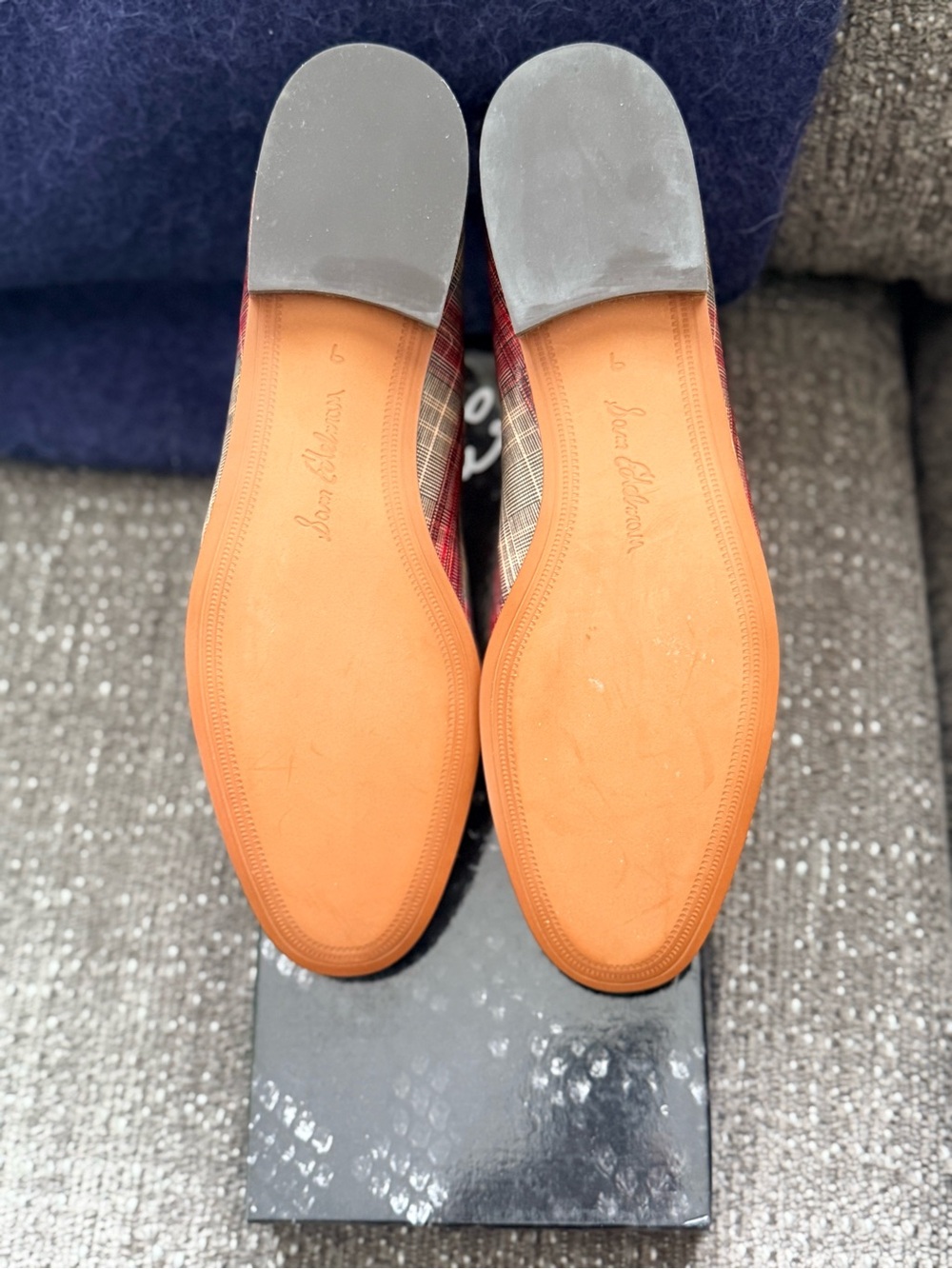 Sam Edelman Red Plaid Loafers with Gold Bit - Picture 3 of 4